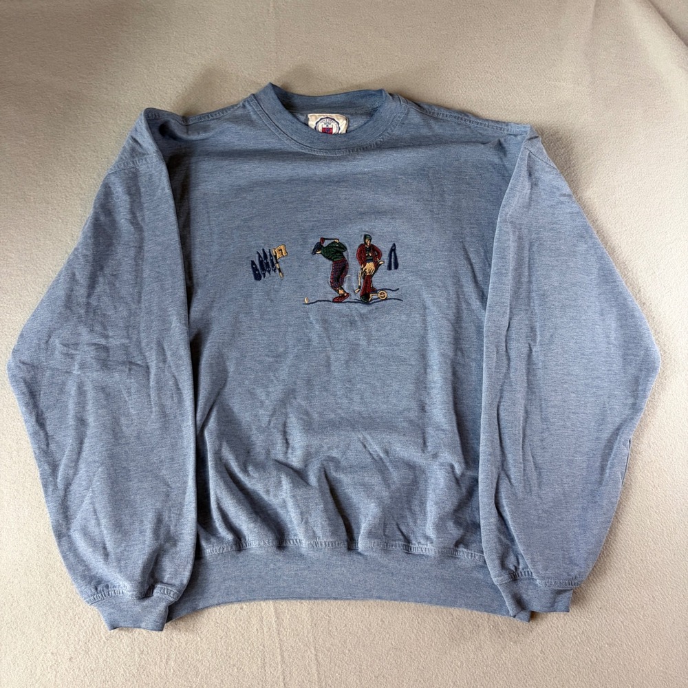 Arturo Calle Mens XL Blue Golf Embroidered Crewneck Sweatshirt Vintage Pullover